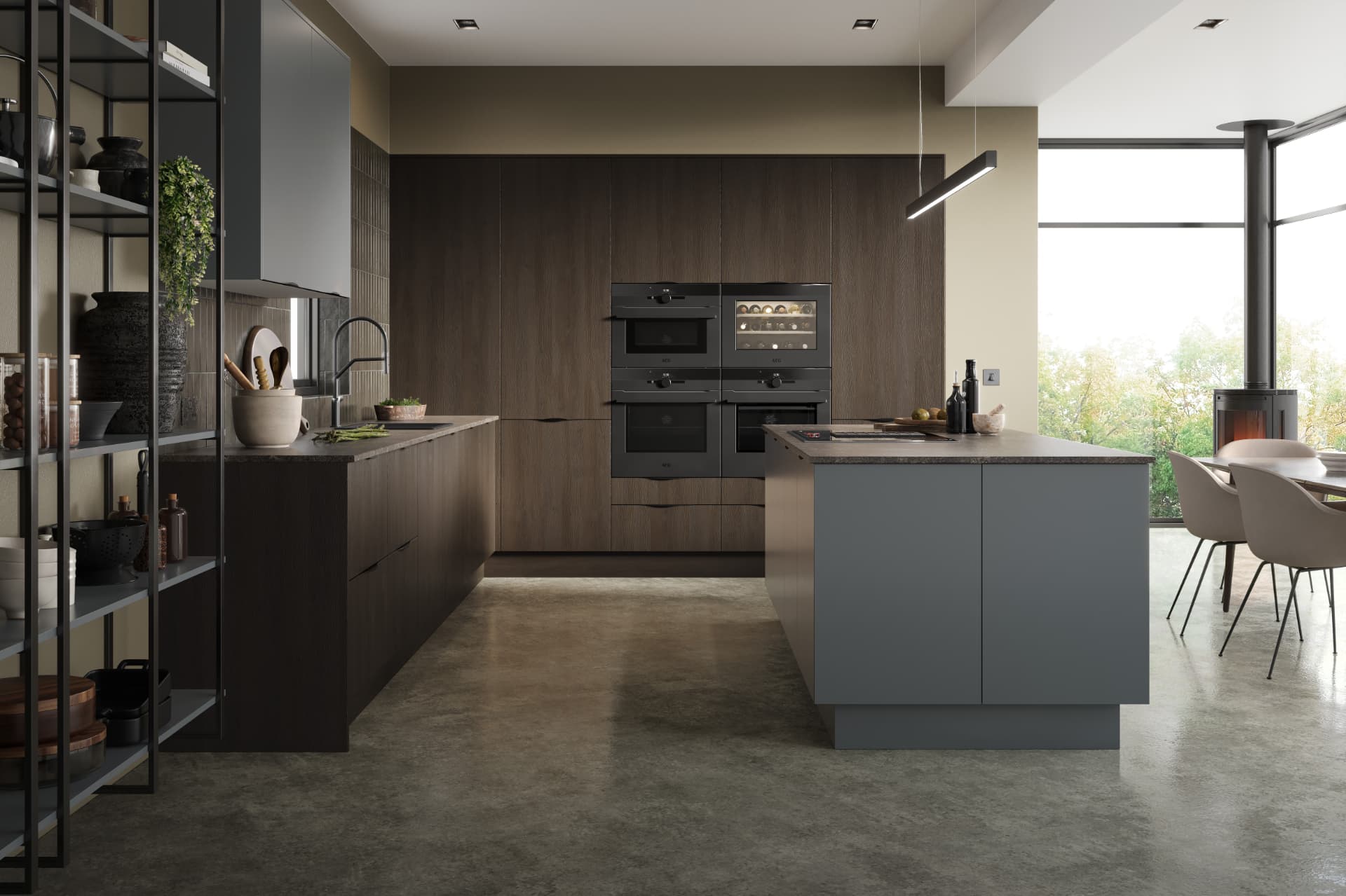 Gladstone oak woodgrain kitchen paired with Cityscape cabinetry